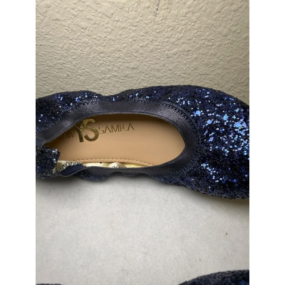 Yosi Samra Blue Glitter Ballet Flats Kids Size 5 Slip On Sparkle Foldable Shoe